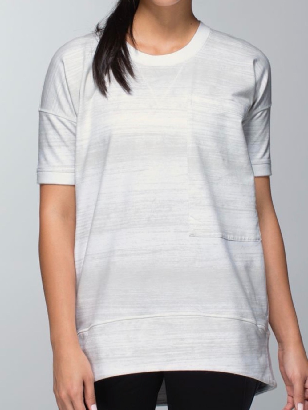 Lululemon white tan striped Mudra short sleeve sweatshirt Women’s sz 6